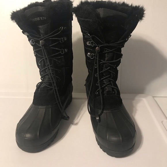Lands’ End winter snow black insulated boots women’s size 8 B - Picture 2 of 10